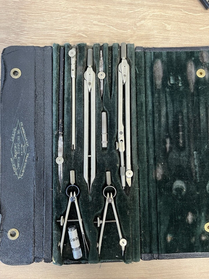 Vintage Drawing Office Supplies British Made Drafting Tool Kit Compass