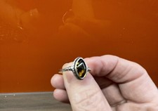 Green Amber Oval Ring With Rope Surround Solid Sterling Silver Sizes L  0 Q R