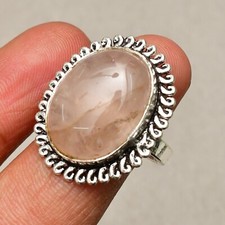 Rose Quartz Gemstone 925 Sterling Silver Handmade Jewelry Ring Size 8