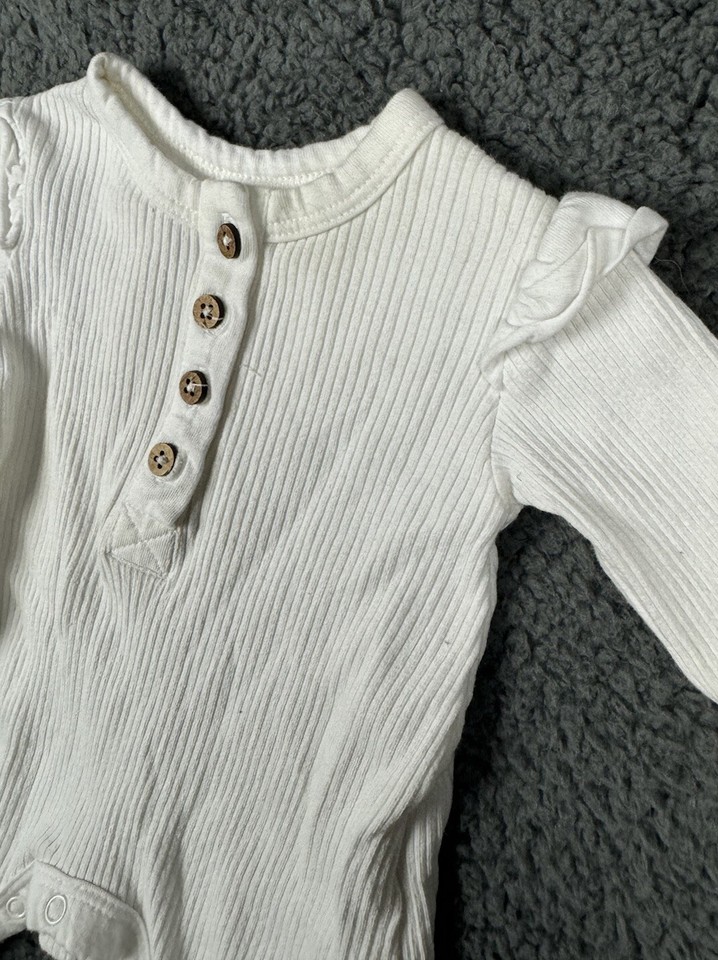 Honest Baby Preemie Outfit Romper Long Sleeved Button Ribbed White