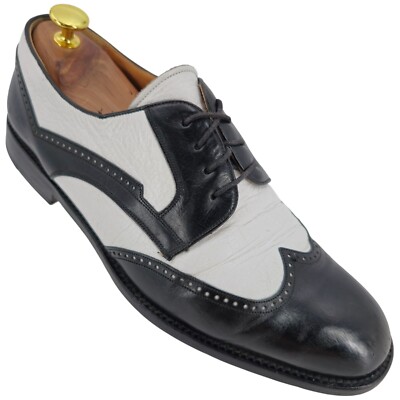 Vintage Mezlan Black White Leather Wingtip Spectators Mens 