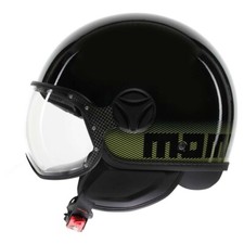 CASCO MOMO DESIGN FTGR CLASSIC STRIPES BLACK YELLOW FLUO LUCIDO VISIERA TRASP.