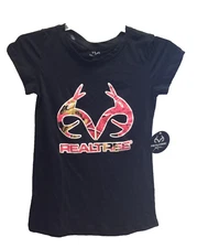 Realtree Women's Black Pink Camo Logo Short Sleeve T-Shirt Size Medium