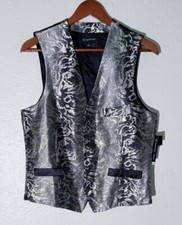 I.n.c. White Tiger Print Shiny Evening Waistcoat Vest Mens S Small Slim Fit
