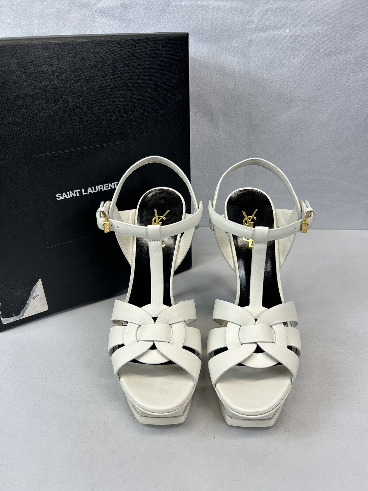 SAINT LAURENT SANDALI PLATEAU TRIBUTE SAINT LORENT IN PELLE LISCIA taglia US 10 5