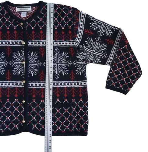 Crystal Kobe Women's Sweater Cardigan Size XL Snowflakes Christmas Buttons Vtg - Picture 2 of 10