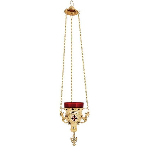 Lampada Veglia Ottone Inciso 3 Catene da Appendere Chiesa Cristiana Ortodossa Kandili Nuova! - Foto 2 di 2