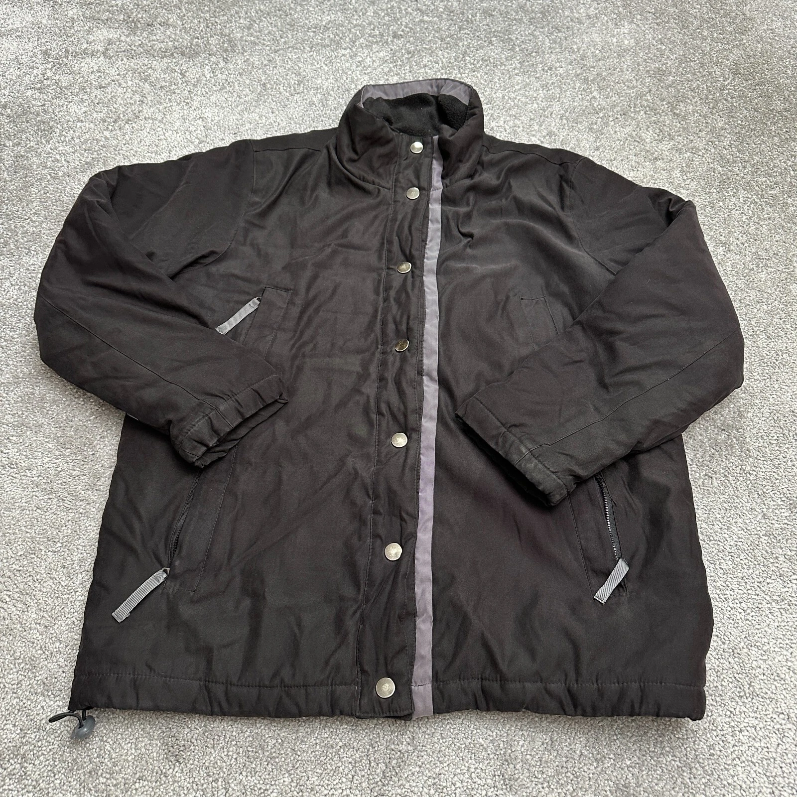 Basic Editions Quilted Lining Jacket Mens Large Black Snap Button Outdoor Nylon