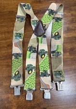 Men's Style Green Farm Tractor Mixed Fields Suspenders Adjustable See Photos