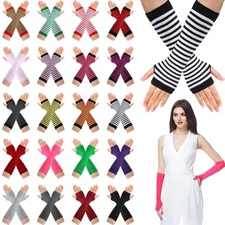 Syhood 20 Pairs Striped Arm Warmers Long Fingerless Winter Gloves Knitted 