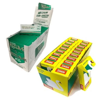 1200 Rizla Green & 1200 Swan Extra Slim Filter Tips Rizla Rolling Papers Bundle