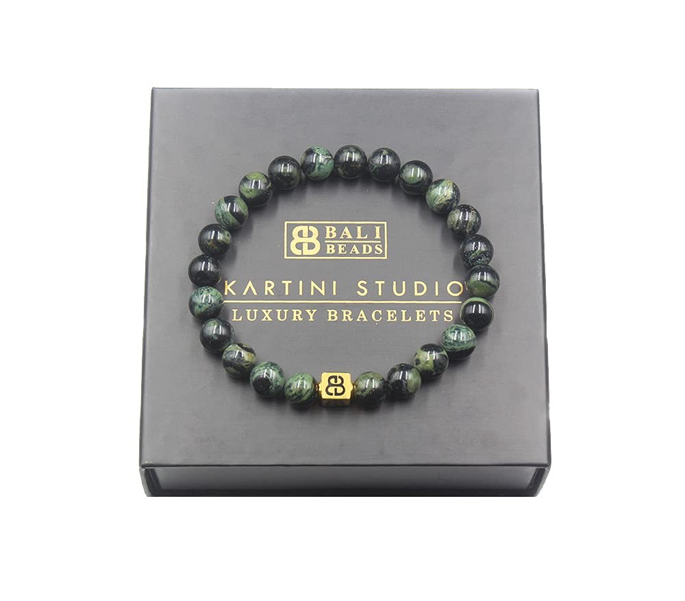 Dark Green Jade and 22 Karat Gold Bracelet, Men's Jade Bracelet, Quality Bead...