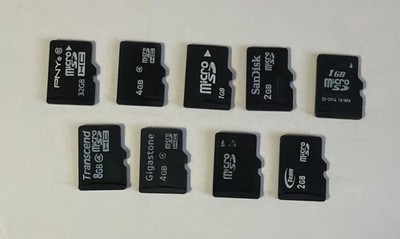 Lot Of 9 Used Micro SD Cards - Various Brands And Sizes