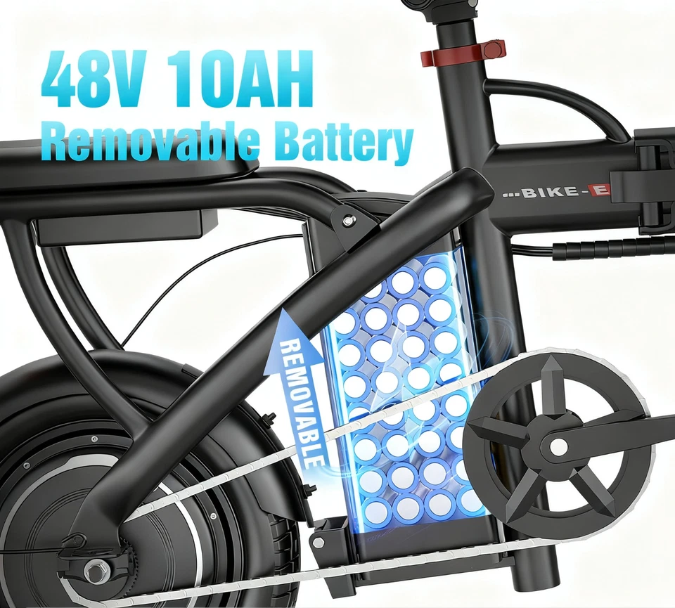 Bicicleta Eléctrica para Adultos, Batería Extraíble Litio 48V 10AH, 560W Plegable Foto 3 de 4