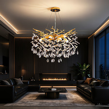 Crystal Chandelier Raindrop Pendant Light,for Kitchen Island Dimmable Gold 80cm