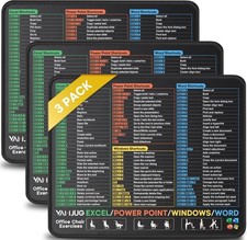 3-Pack Mouse Pad Stitched Edge Non-Slip Excel Shortcut Desk Pad 10.2x8.3"