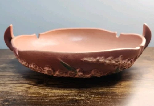 Roseville Pottery Pink Foxglove 2 Hand Bowl Handled 421l2-10” Excellent Signed