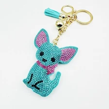 Chihuahua Dog Crystal Keychain Bag Accessories For Women German Cat Keyring