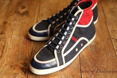 Gucci GG Blau Leder Canvas Hi High Tops Turnschuhe Sneaker Herren UK 9 G US 10