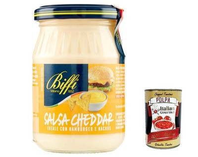 6x Biffi Salsa Cheddar,Sauce für Nachos,Sandwiches und Hamburger 180g+Polpa 400g