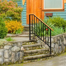 Wood Iron Handrail Picket Stair Rail for 3-4 Steps Handrail Outdoor Stairs Black