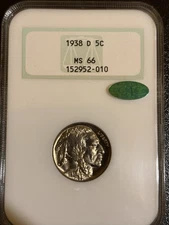 1938d Buffalo Nickel CAC Old Ngc Fatty 4.0 Holder 66 Beautiful Holder And Coin!!