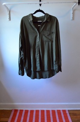 XL Universal Thread Shirt Women's Green Linen Blend Relaxed Fit Button Up Top