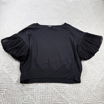 Express Top Women's XL Black Puff Sleeve Lace Detail Work Date Night Whimsigoth