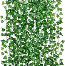 Fake Green Ivy Garlands Wall Decor w/ Different Leaf Sizes (12-Pack)