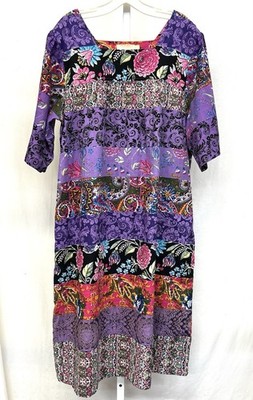 Womens LA CERA Sz XL Cotton Lounge Patio Dress Patchwork Floral Muumuu w/Pockets