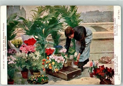 39681037 - Paris signed de Schryver, Louis Flower Seller Market Scene Salon