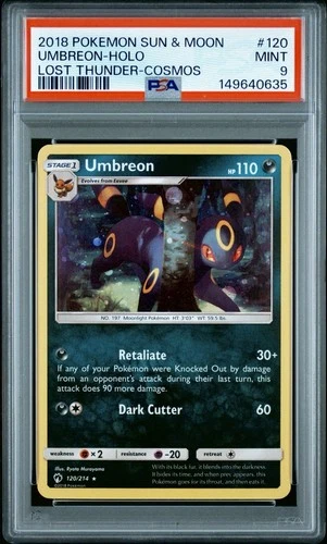 2018 POKEMON SUN & MOON LOST THUNDER COSMOS #120 UMBREON HOLO PSA 9 MINT