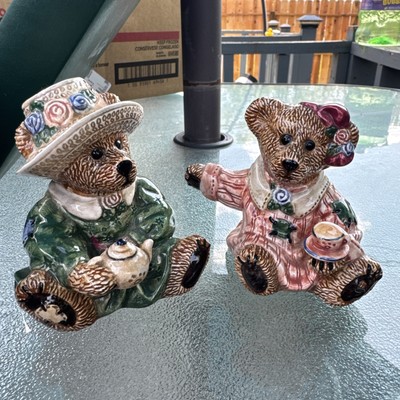Vintage Boyds Bears Bearware Ceramic Emma & Bailey Tea Time Salt & Pepper, 1997