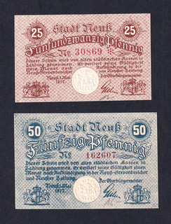 Neuß 25 50 Pfennig Wz. Stern Sechseckmuster 1.5.1917