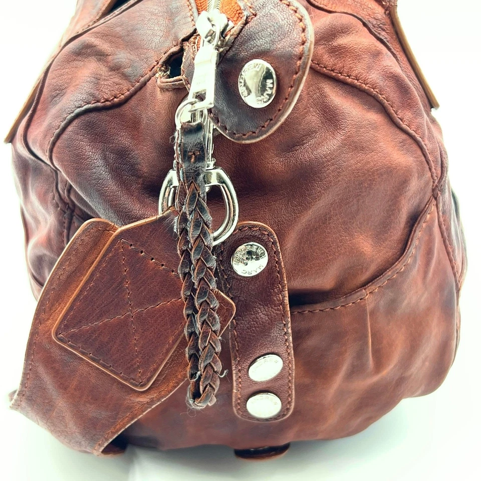 Andrew Marc Brown Leather Duffel Satchel Shoulder Tote Top Zip Closure Purse - Image 4 of 4