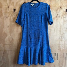 Vintage SAMANTHA STEVENS Blue & Black Polka Dot Drop Waist Dress Size 10