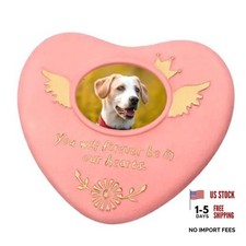 DQITJ Personalized Pink Heart Pet Memorial Stone with Photo Frame - Custom Dog