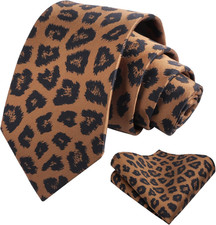 Mens 3.15'' Irregular Leopard Cheetah Print Tie for Men with Pocket Square Tie S