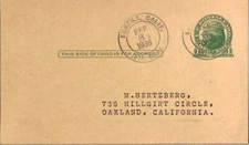 California Eureka Sta. No. 1 1936 double ring  Postal card  Philatelic.