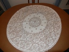 NEW LARGE - APROX. 41" DIA - .WHITE LACEY TABLE TOPPER 
