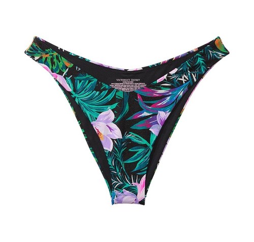 Victoria's Secret Swim Brazilian Bikini Bottoms XS Cheeky Smooth Black Tropical