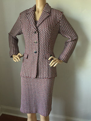 NWT St. John Collection Dress & Jacket Suit  Women's Size 8 Red & Navy Knit 