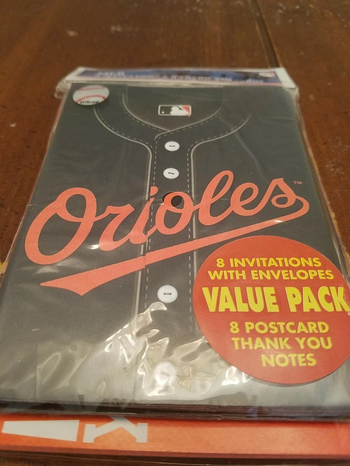 NEW MLB BALTIMORE ORIOLES BASEBALL BIRTHDAY PARTY INVITATIONS & THANK YOU NOTE - Image 2 of 4
