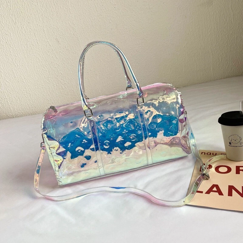 Clear Bag, Small Shoulder Tote Bag Holographic Letter Graphic PVC