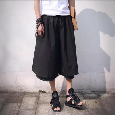 Mens Summer Harem Hakama Wide Leg Pants Japanese CottonLinen
