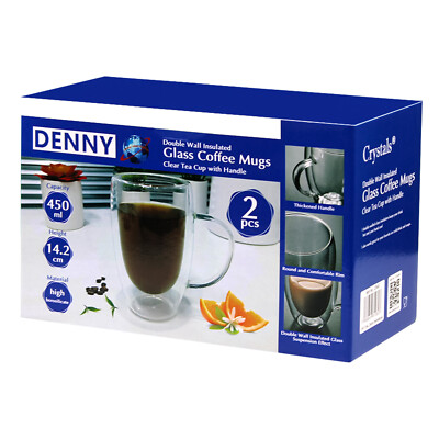Doppelwandiger Isolierglas Kaffeeglas Becher Teetasse Thermo mit Henkel 450ml