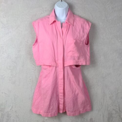 NWT Zara Romper Skirt Women Medium Pink Linen Blend Sleeveless VNeck Casual