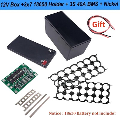 12V 3S 7P 40A BMS Li-ion Battery Pack DIY Kits Case For 18650 Power Wall Holder