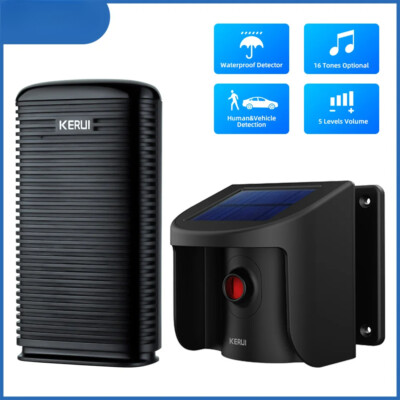 Driveway Alarm with Solar Powered PIR Motion Sensor Detector Waterproof Outdoor