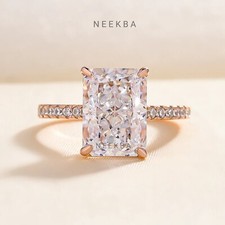 5.5 ct Radiant Cut Diamond Silver Ring 10 8mm Radiant Cut Simulated Diamond Ring